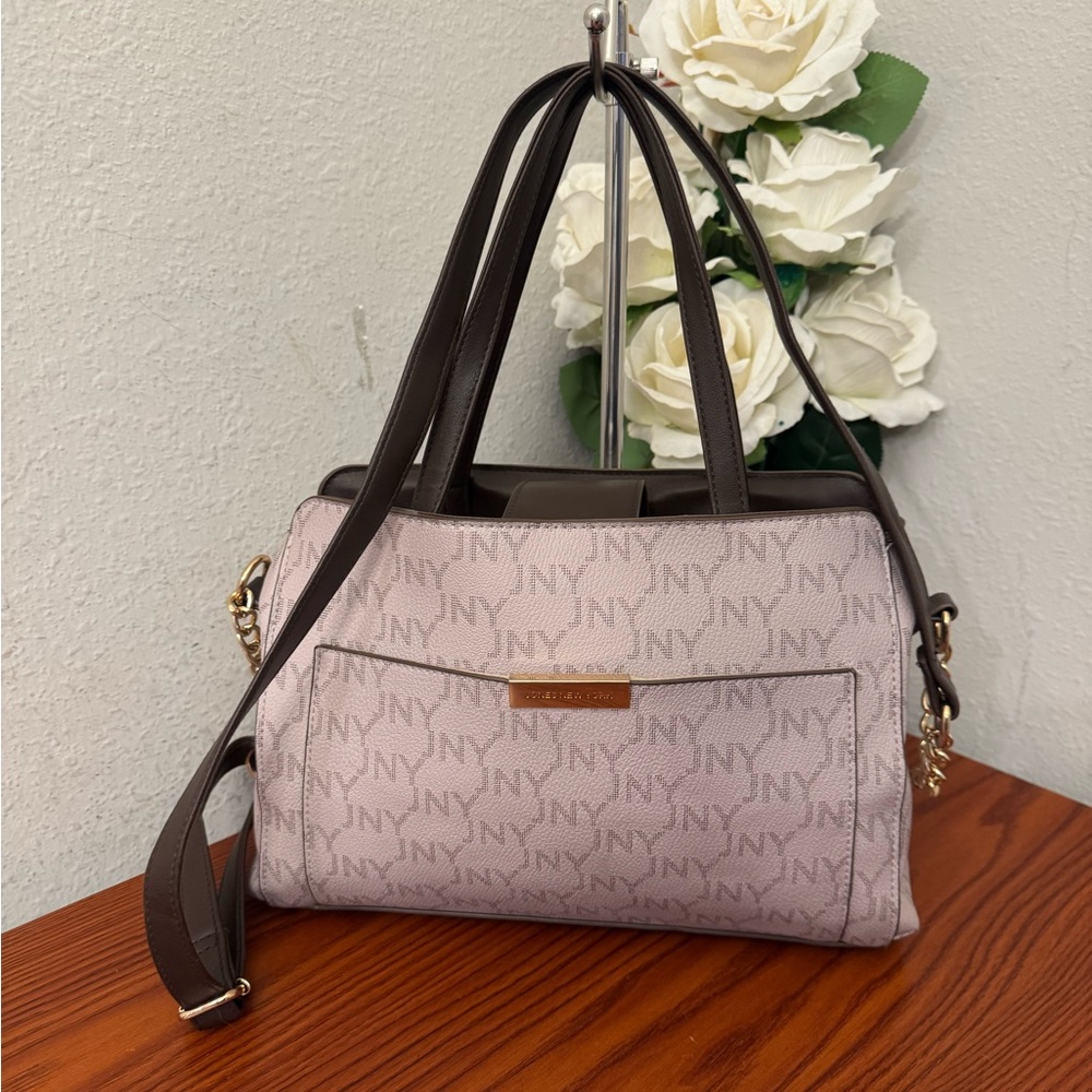 Jones New York Blush Logo Satchel with Dark Brown Trim